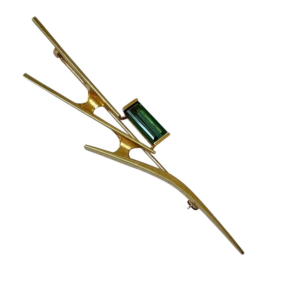 George Brooks Kinetic Design Brooch - 18K Yellow Gold and Tourmaline - Mid C Mod